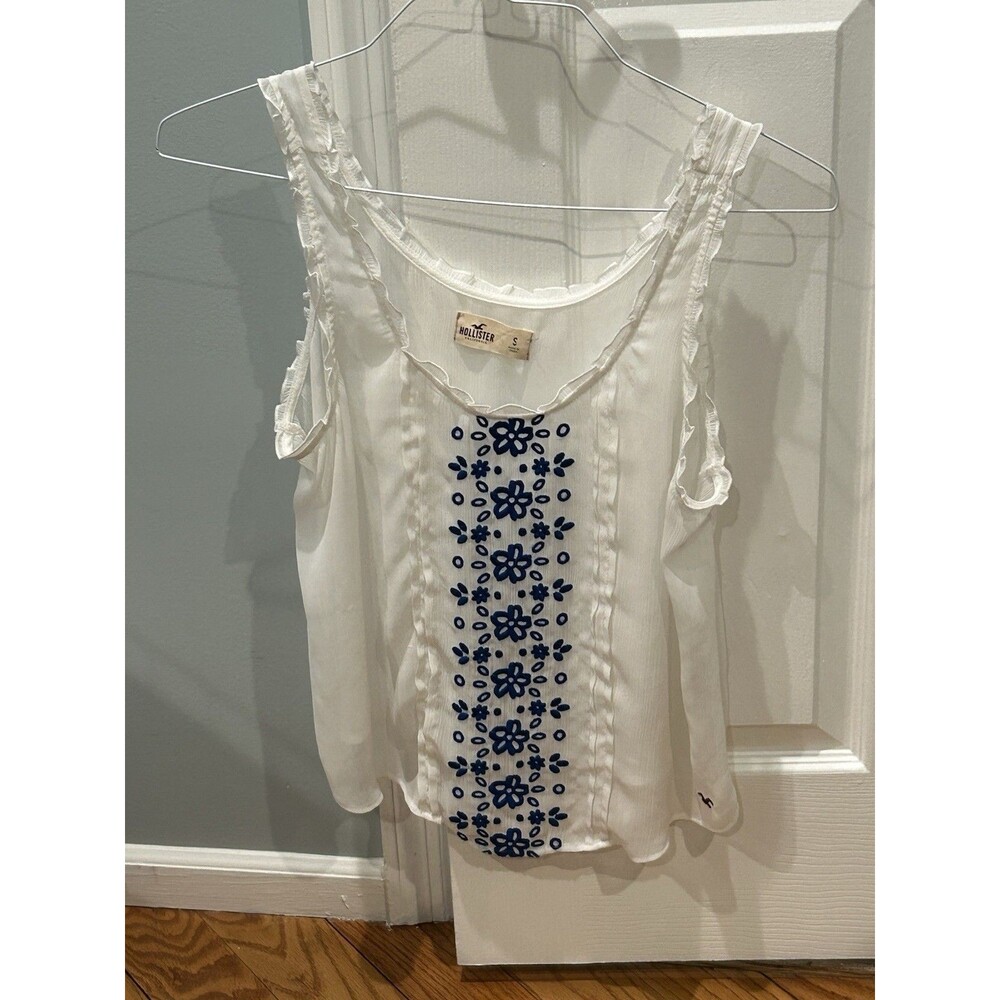 Hollister White And Blue Sheer Tank Top Size S